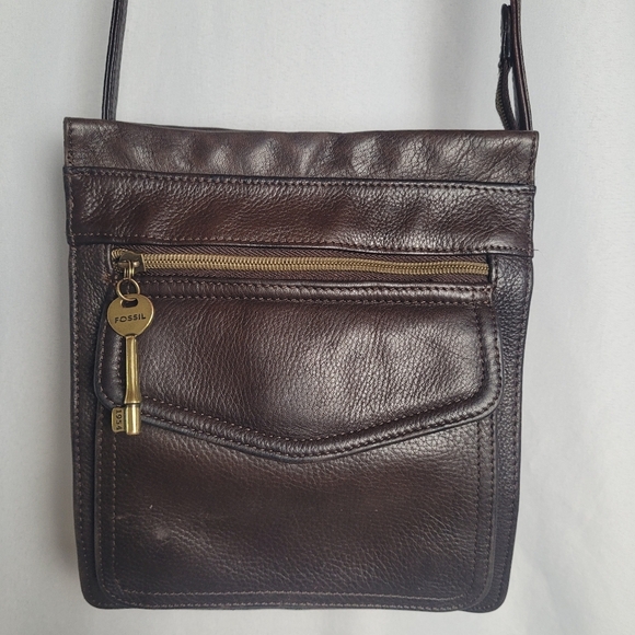 Vintage Fossil Brown Pebbled Leather Small Crossbody Purse - Picture 1 of 16